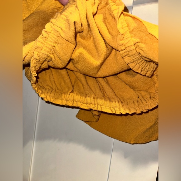 NWOT Free People Yellow Go For Drama Ruffle One Shoulder Top